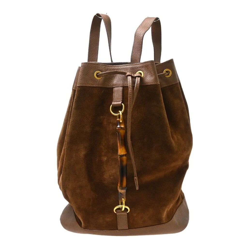 Gucci Vintage Bamboo Suede Brown Suede Backpack Bag